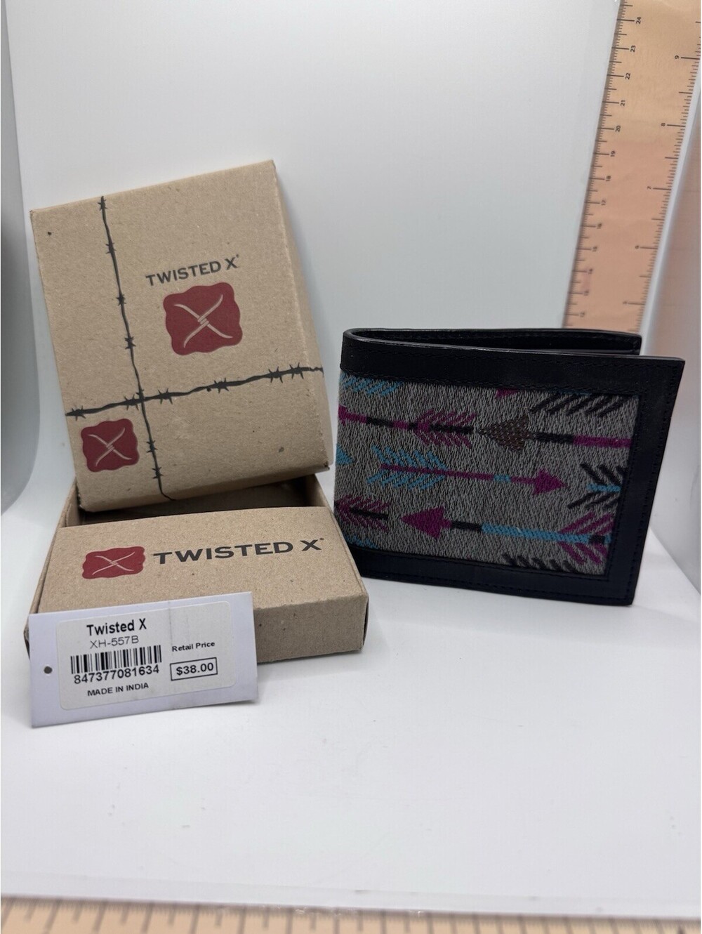 Twisted X Mens Black Leather Southwestern Arrow Bifold Wallet XH-557B New